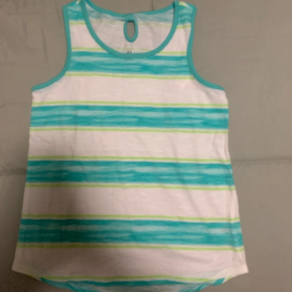 Green White and Blue Striped Kids Tank
